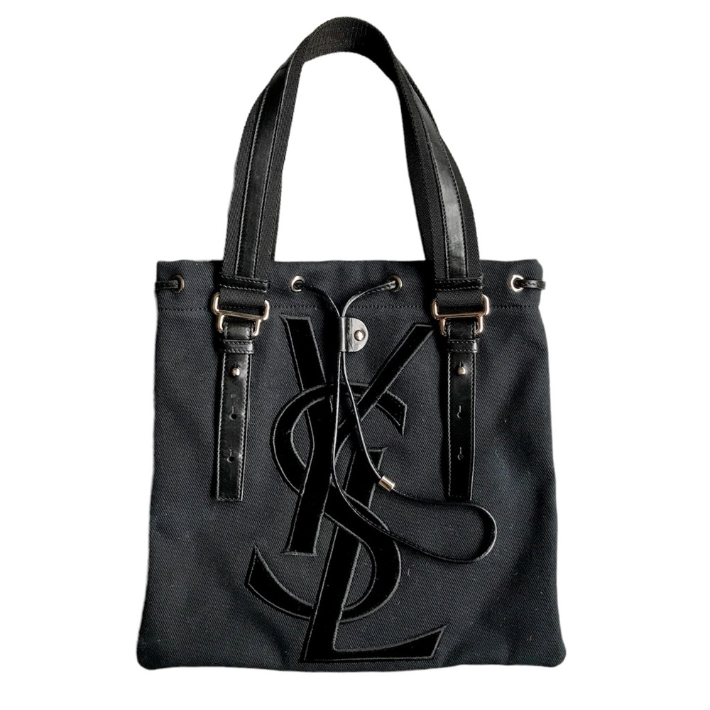 YSL Yves Saint Laurent Vintage Iconic Black Canvas Tote